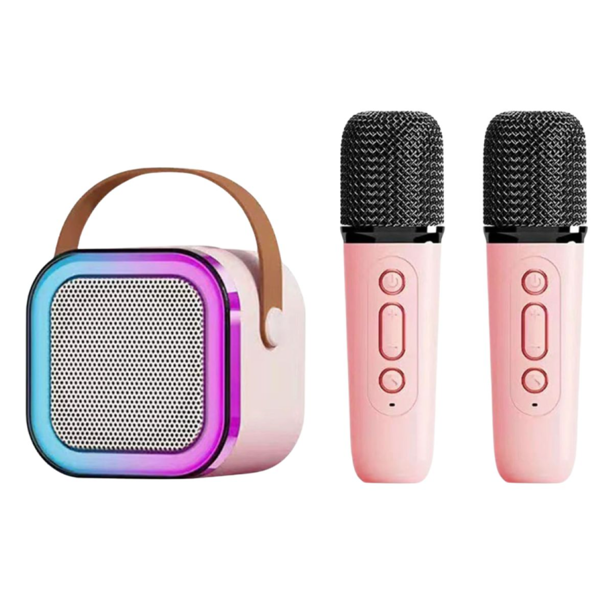 MK Portable Rechargeable Bluetooth Karaoke System with Two Wireless Mics – Pink