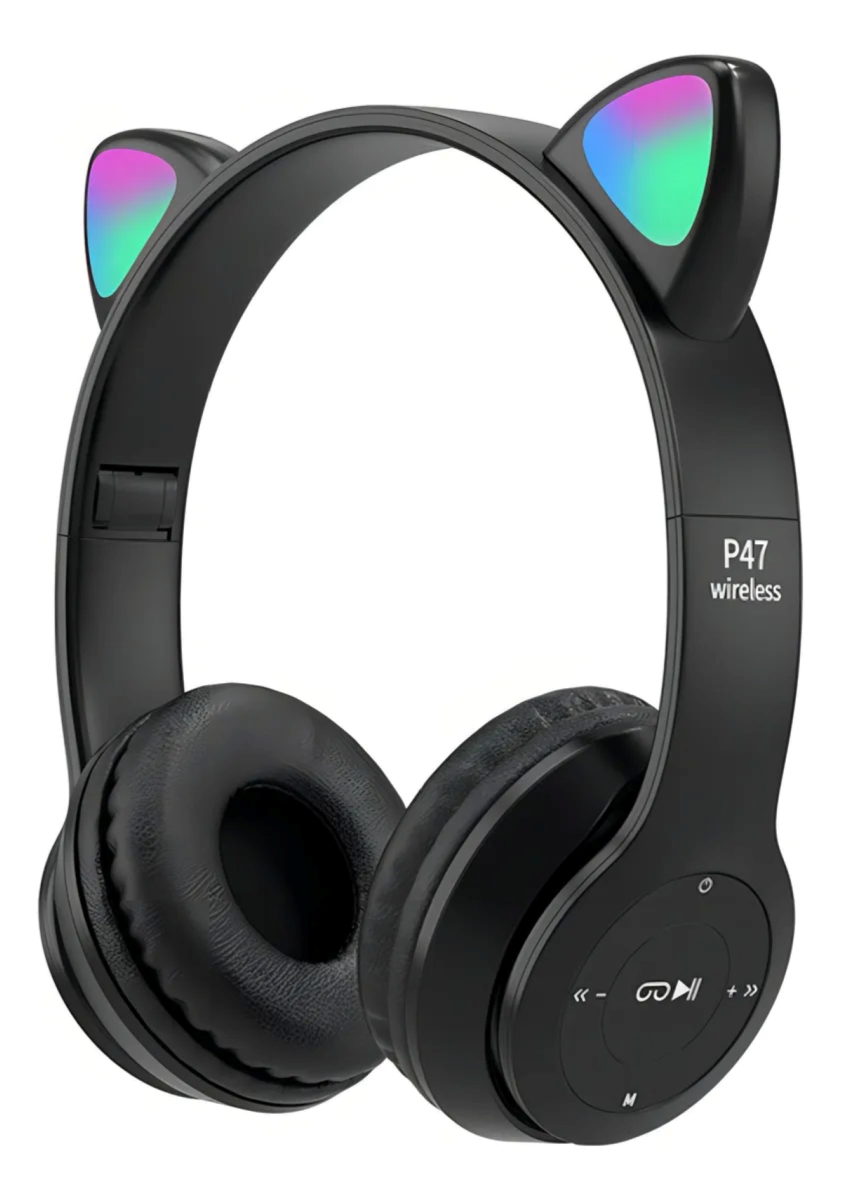 P47 Headphone Bluetooth 5.0 Luminous Cat Ear Shape-Black