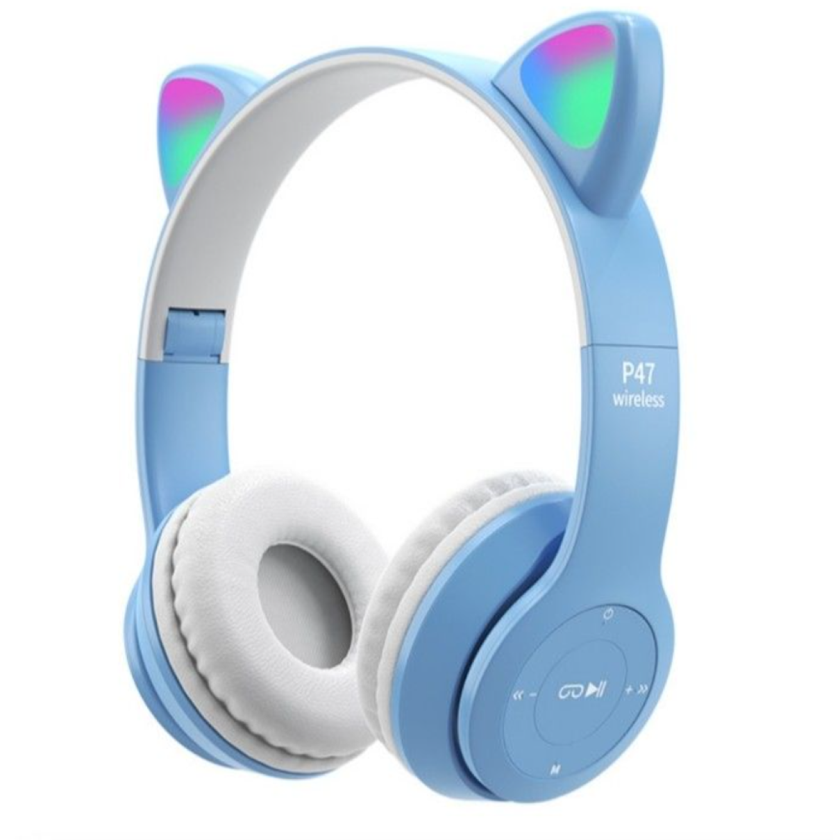 P47 Headphone Bluetooth 5.0 Luminous Cat Ear Shape – Blue