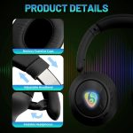 Wireless Bluetooth Headphones | Over-Ear Headphones | Foldable Wireless Stereo Headphones Built-in Microphone, RGB LED Backlit, Black