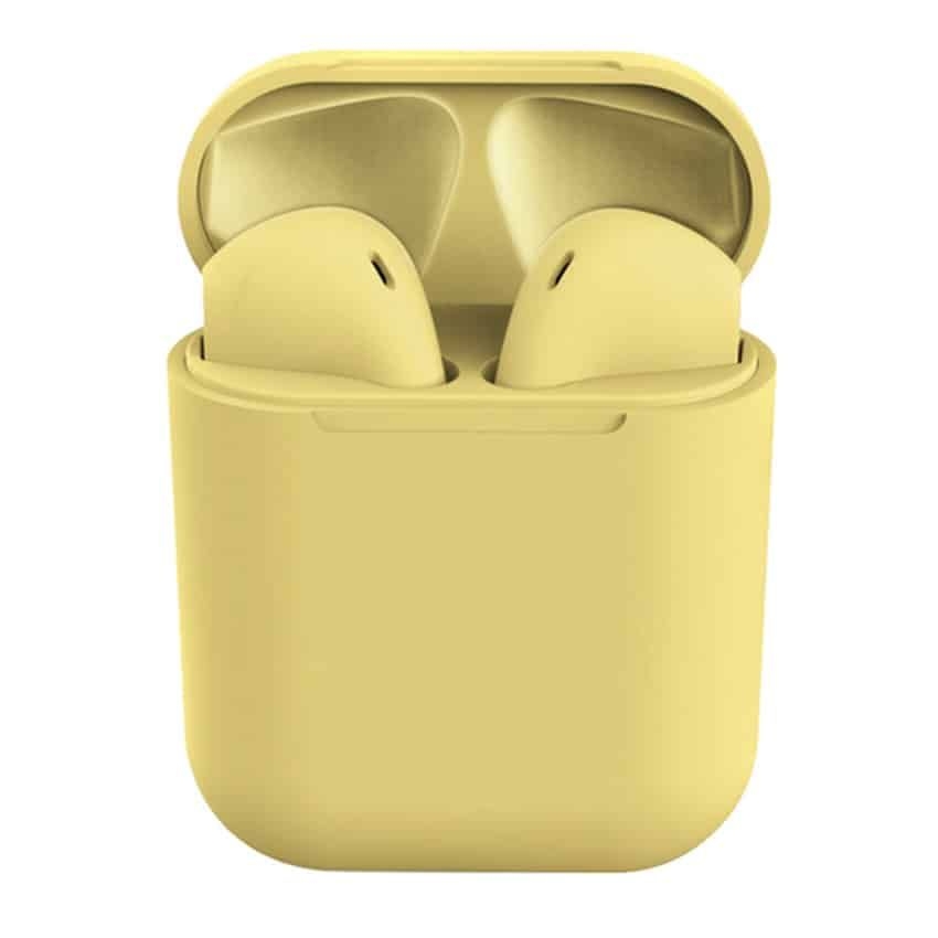 MK i12 TWS Bluetooth Earphones – True Wireless Stereo with Smart Touch Controls-Yellow
