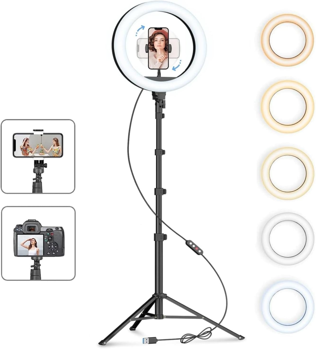 10″ Selfie Ring Light with 70″ Adjustable Tripod Stand,Phone Holder, LED Circle Light for Makeup, YouTube, TikTok, Live Streaming, Vlogging, Photography, iPhone & Android Compatible,Stepless Dimmable