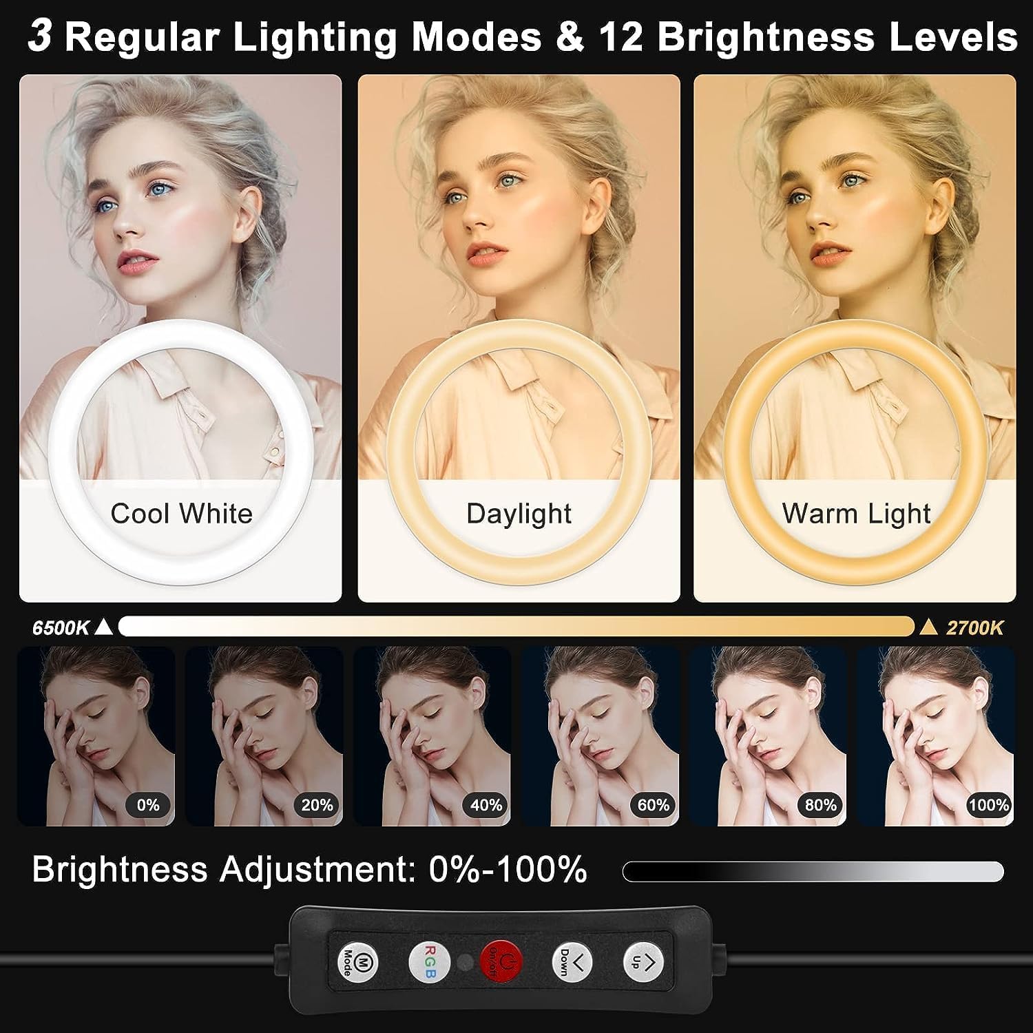 10″ Selfie Ring Light with 70″ Adjustable Tripod Stand,Phone Holder, LED Circle Light for Makeup, YouTube, TikTok, Live Streaming, Vlogging, Photography, iPhone & Android Compatible,Stepless Dimmable