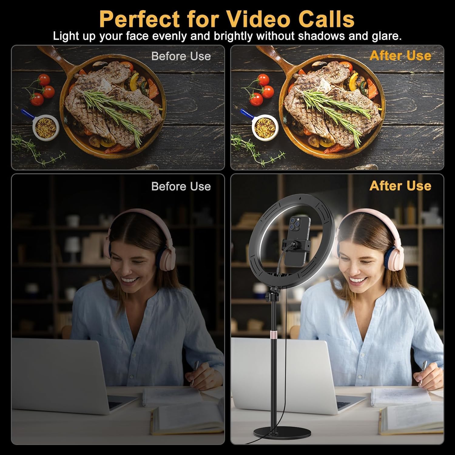 10″ Selfie Ring Light with 70″ Adjustable Tripod Stand,Phone Holder, LED Circle Light for Makeup, YouTube, TikTok, Live Streaming, Vlogging, Photography, iPhone & Android Compatible,Stepless Dimmable