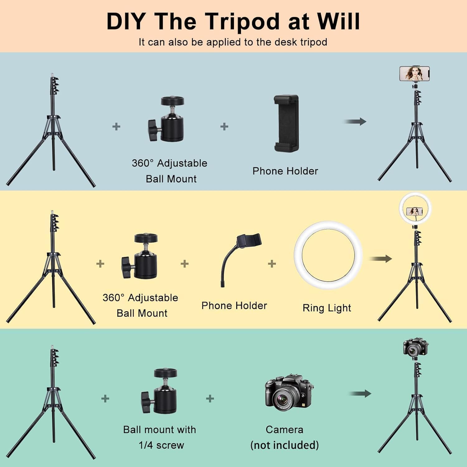 10″ Selfie Ring Light with 70″ Adjustable Tripod Stand,Phone Holder, LED Circle Light for Makeup, YouTube, TikTok, Live Streaming, Vlogging, Photography, iPhone & Android Compatible,Stepless Dimmable