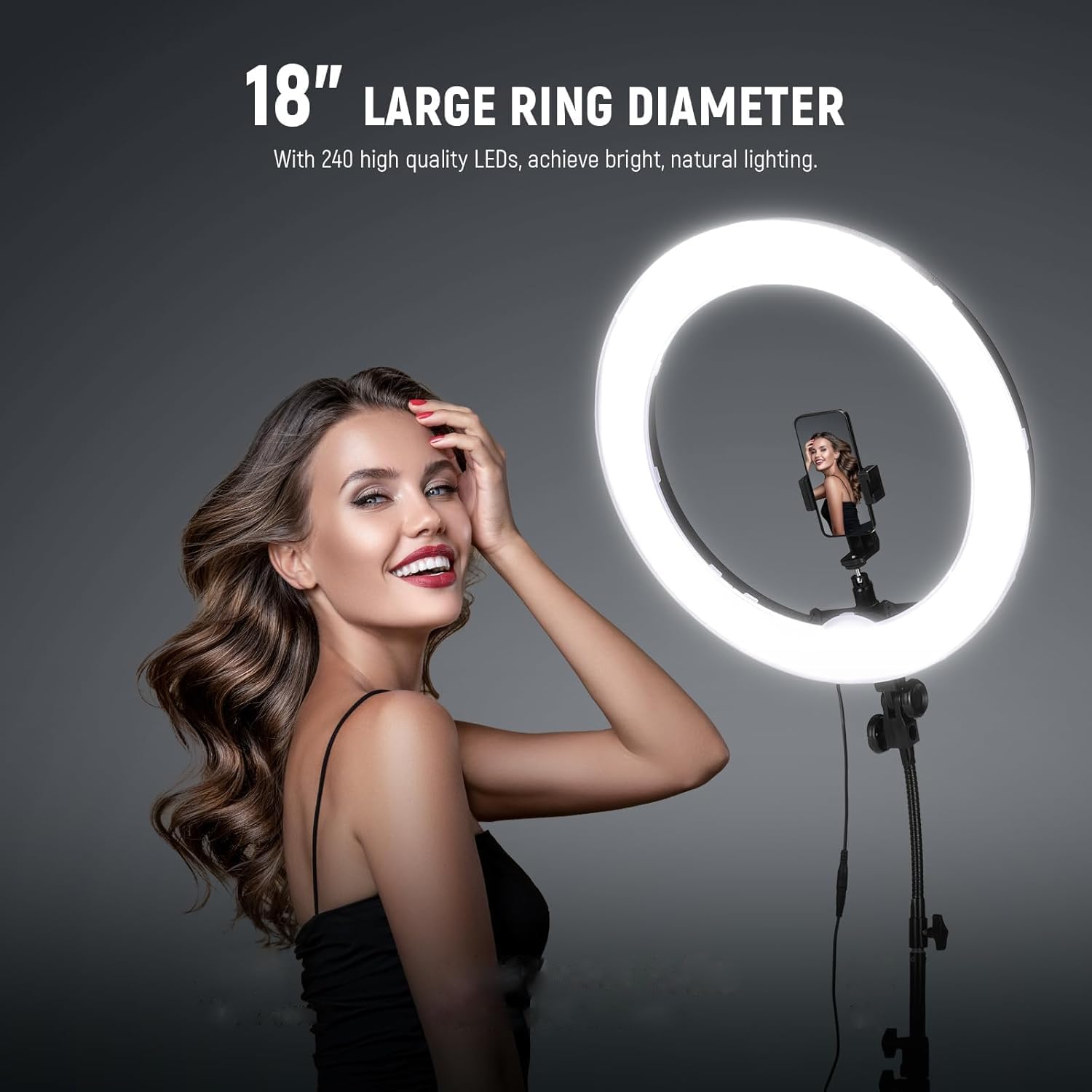 18-Inch Dimmable LED Ring Light with Adjustable Tripod Stand & Phone Holder – USB Powered Lighting for Makeup, Photography, YouTube, TikTok, Zoom, and Video Recording