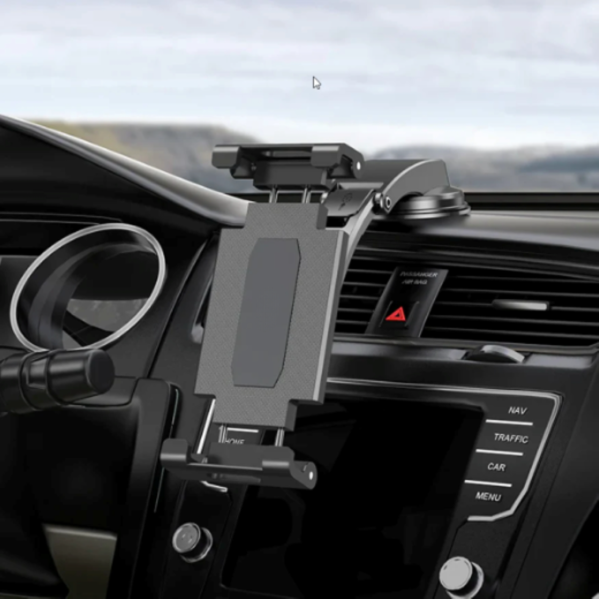 DCA27 Smart Travel Car Mount Holder, 360-Degree Rotation, Compatible with iPad and Tablets 6-12.9 Inches, ABS and Silicone Construction, Black