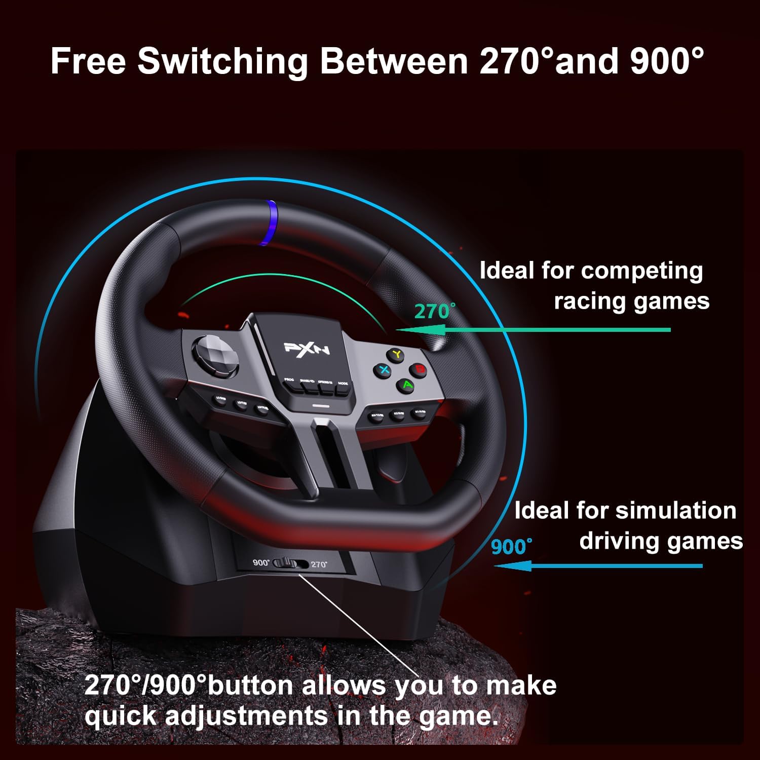 PXN V9 GEN2 PC Steering Wheel and Shifter and Pedal, Gaming Steering Wheel with Paddle Shifters, Hall-effect Pedal, 6+R Shifter, Racing Steering Wheel for PS4, PS3, Xbox Series X/S, Xbox One, PC