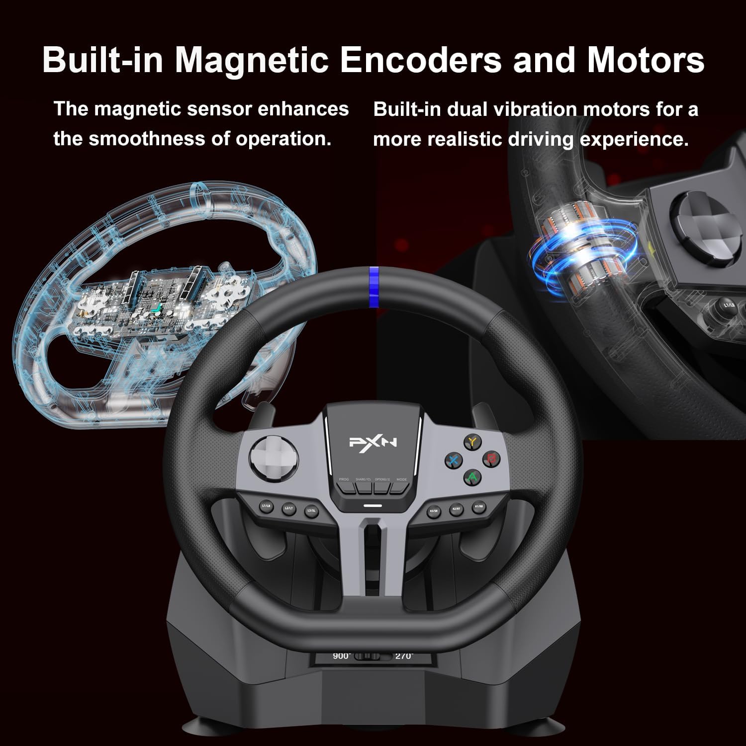 PXN V9 GEN2 PC Steering Wheel and Shifter and Pedal, Gaming Steering Wheel with Paddle Shifters, Hall-effect Pedal, 6+R Shifter, Racing Steering Wheel for PS4, PS3, Xbox Series X/S, Xbox One, PC