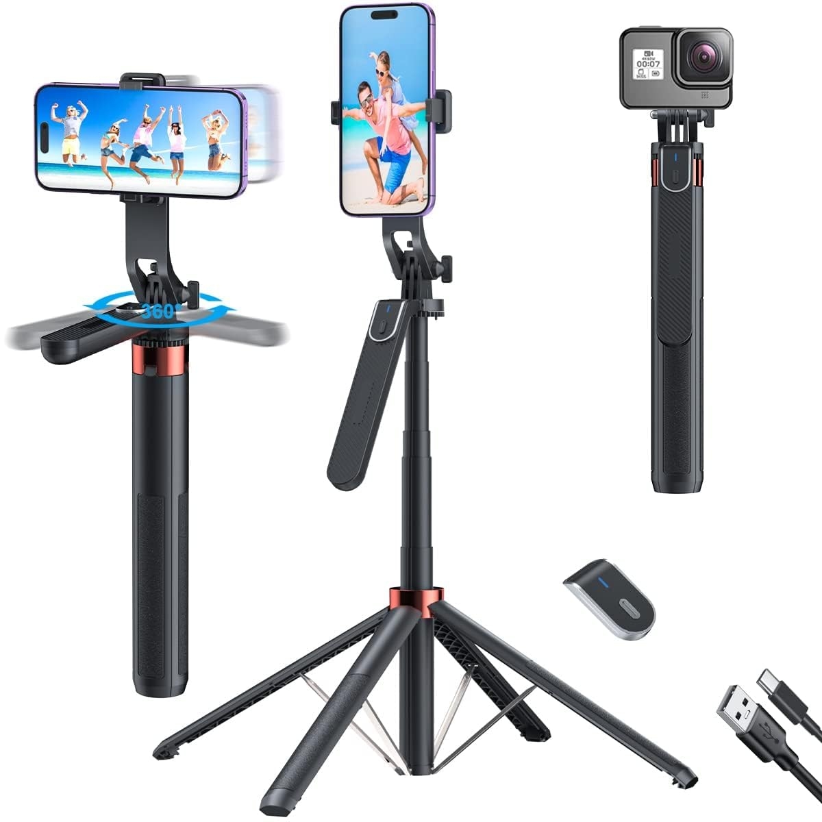 P185 Aluminum Alloy 1.8m Handheld Stabilizer Floor Telescopic Pole Quadrupod Mobile Phone Monopod Selfie Stick