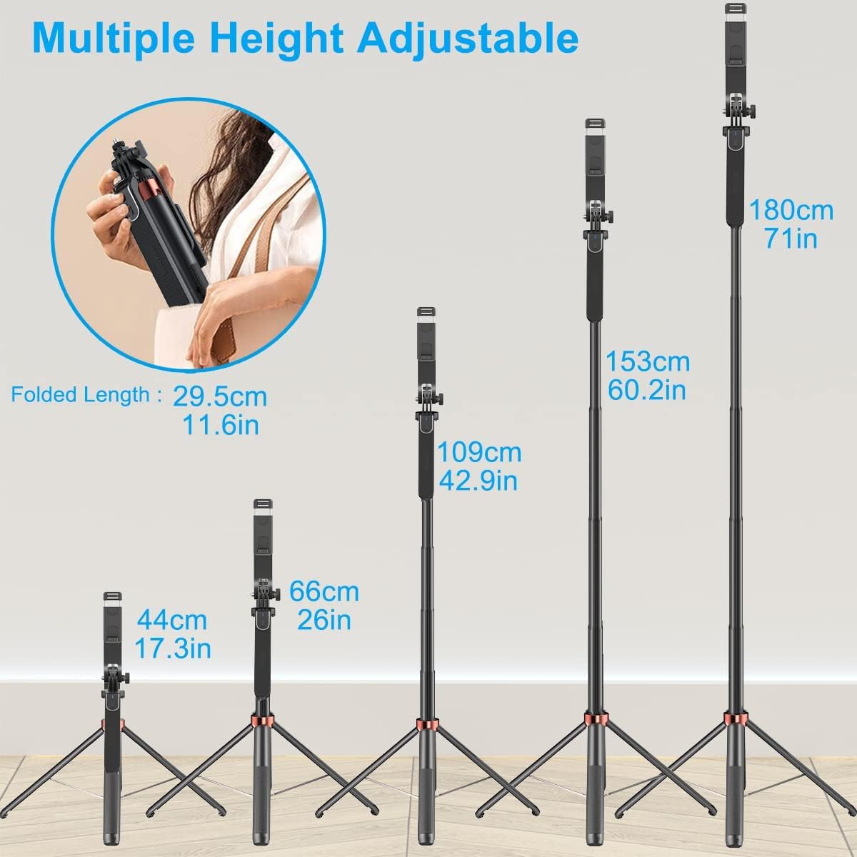 P185 Aluminum Alloy 1.8m Handheld Stabilizer Floor Telescopic Pole Quadrupod Mobile Phone Monopod Selfie Stick