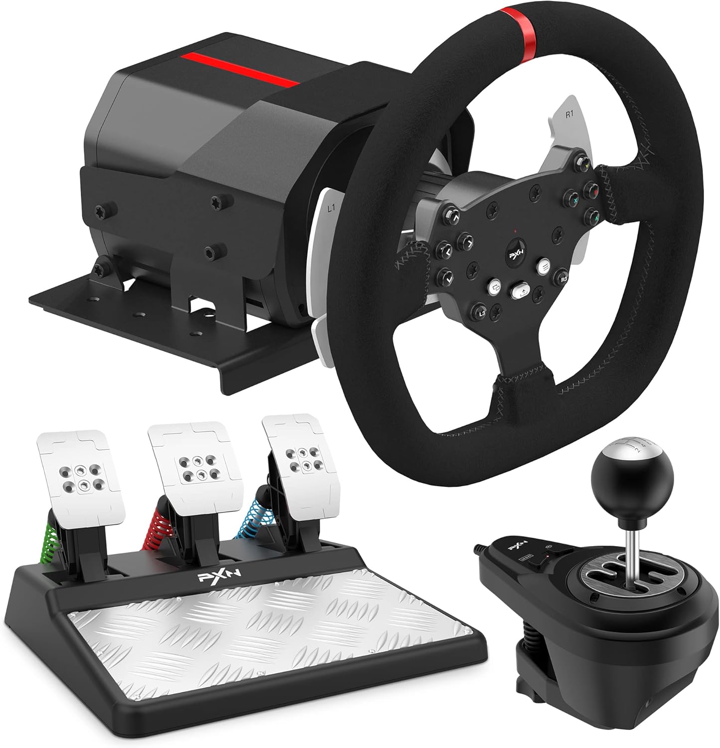 PXN V10 Force Feedback Gaming Racing Wheel with Magnetic Pedals and Shifter, 270/900 Degree, Dual Paddles and Detachable Design Steering Wheel for PC, PS4, Xbox One, Xbox Series X|S