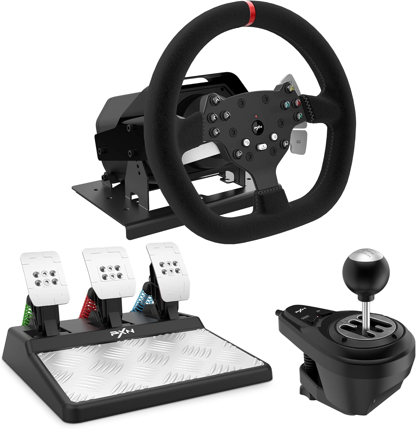 PXN V10 Force Feedback Gaming Racing Wheel with Magnetic Pedals and Shifter, 270/900 Degree, Dual Paddles and Detachable Design Steering Wheel for PC, PS4, Xbox One, Xbox Series X|S