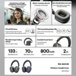 Wireless Bluetooth Headphones, Over-Ear Design with 40mm Drivers, 70-Hour Battery Life, Foldable, Hands-Free Calling, Black