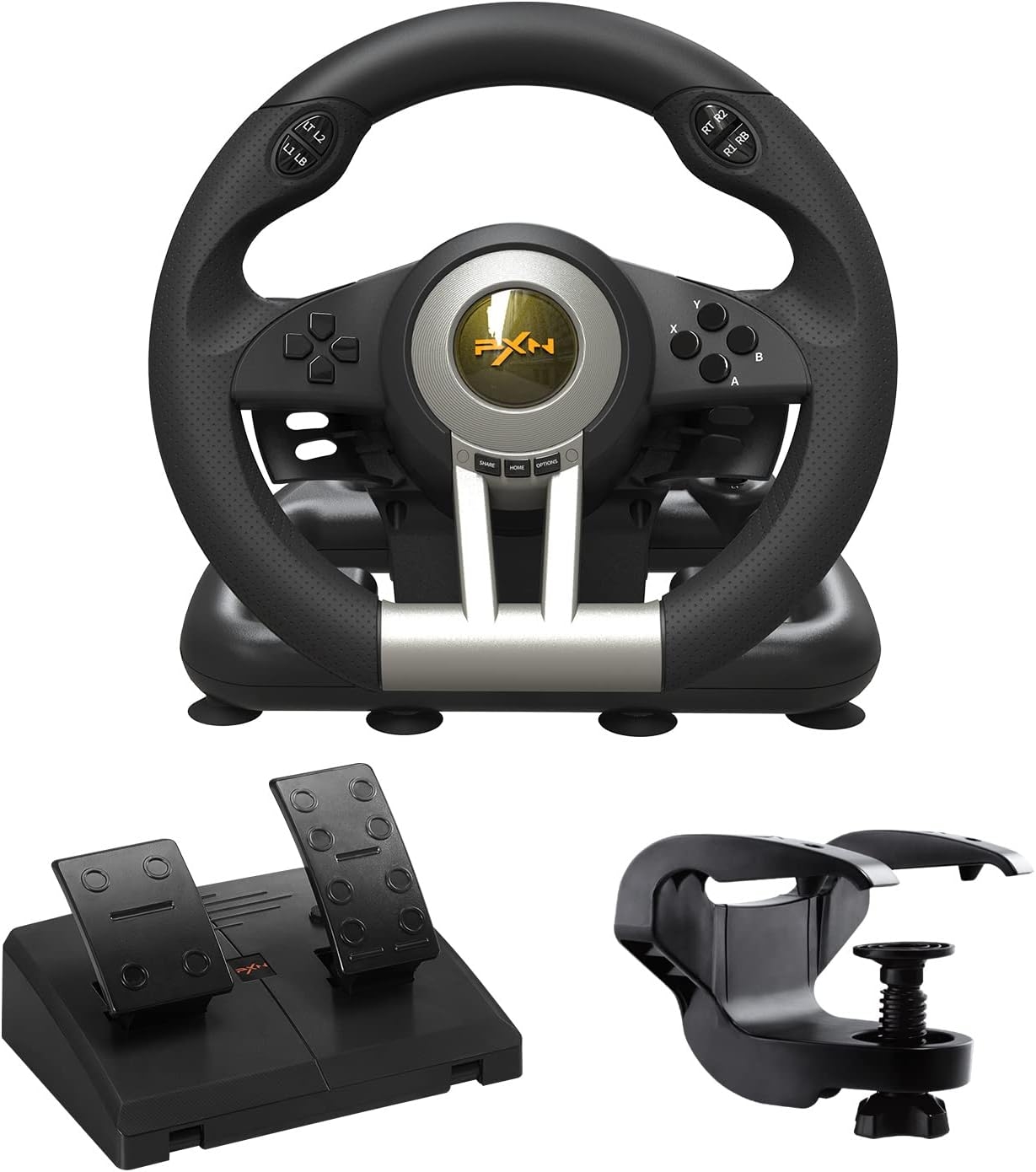 PXN V3 PRO Gaming Steering Wheel and Pedals, 180° Racing Wheel with Vibration Feedback,Xbox Steering Wheel, Gaming Wheel for PC, PS3, PS4, Xbox One, Xbox Series X/S, Switch -Black