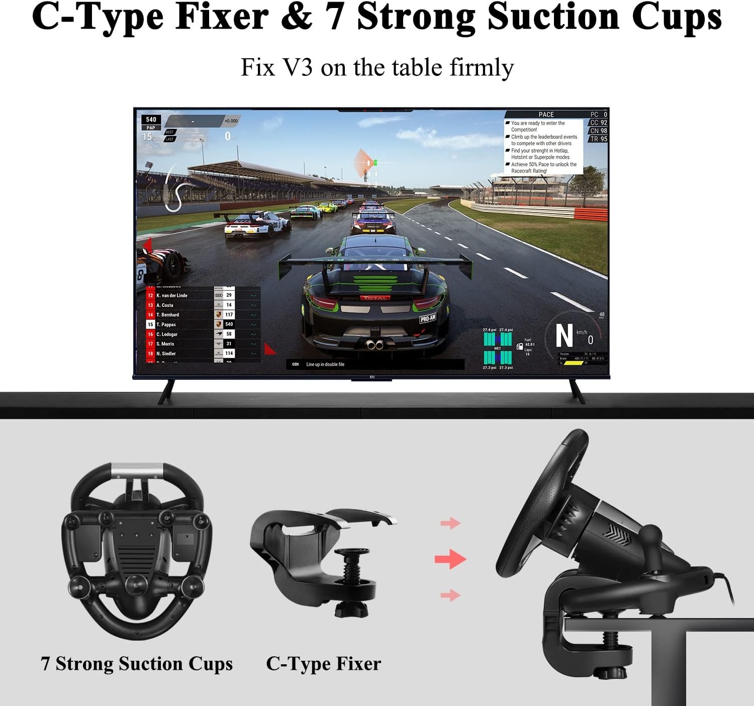 PXN V3 PRO Gaming Steering Wheel and Pedals, 180° Racing Wheel with Vibration Feedback,Xbox Steering Wheel, Gaming Wheel for PC, PS3, PS4, Xbox One, Xbox Series X/S, Switch -Black