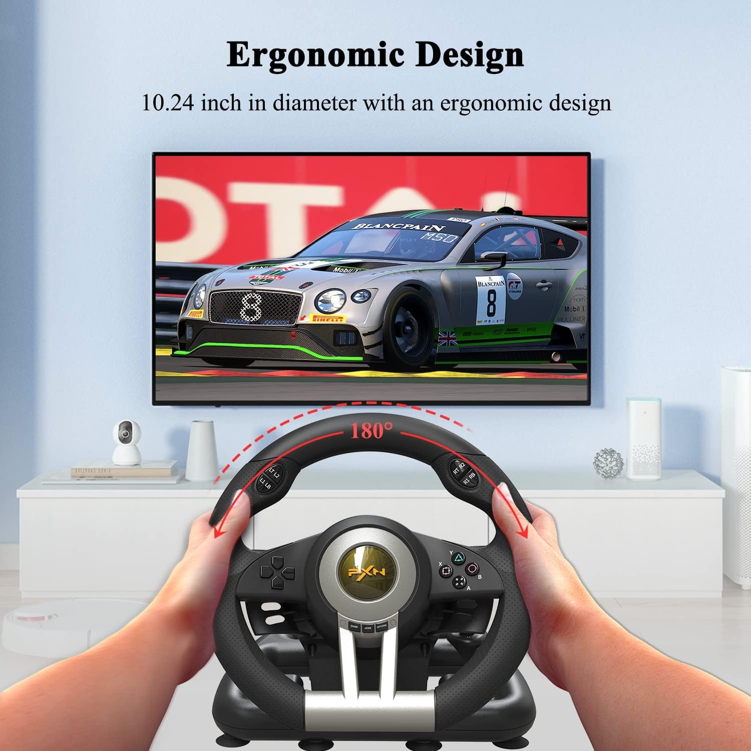 PXN V3 PRO Gaming Steering Wheel and Pedals, 180° Racing Wheel with Vibration Feedback,Xbox Steering Wheel, Gaming Wheel for PC, PS3, PS4, Xbox One, Xbox Series X/S, Switch -Black