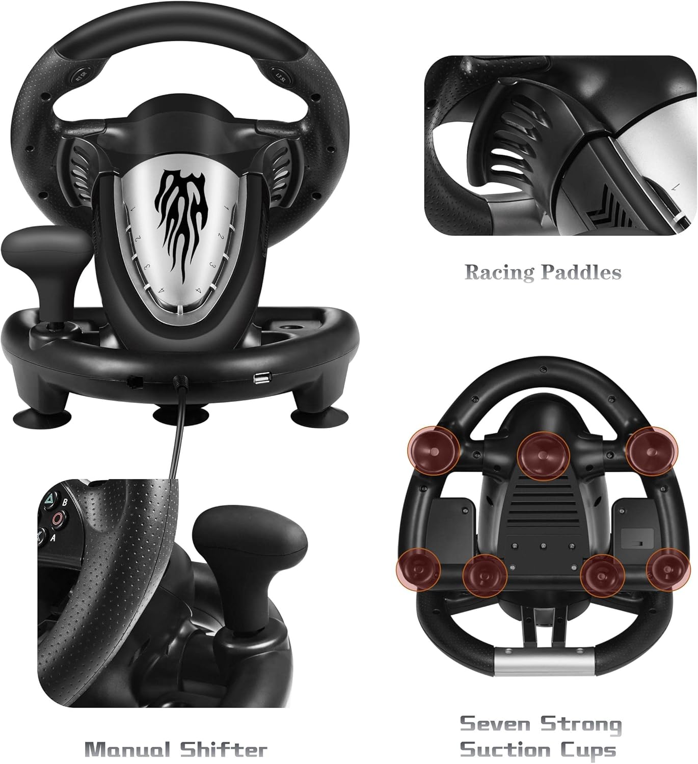 PXN V3 PRO Gaming Steering Wheel and Pedals, 180° Racing Wheel with Vibration Feedback,Xbox Steering Wheel, Gaming Wheel for PC, PS3, PS4, Xbox One, Xbox Series X/S, Switch -Black