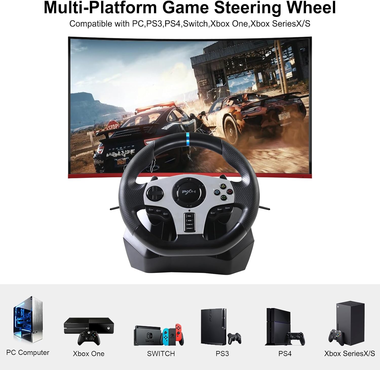 PXN V9 PC Game Racing Wheels,270°/900°Steering Wheel Gaming for PC With Pedals and Shifter,Driving Wheel for PS4 Xbox One, Xbox Series S/X, PS3,Switch
