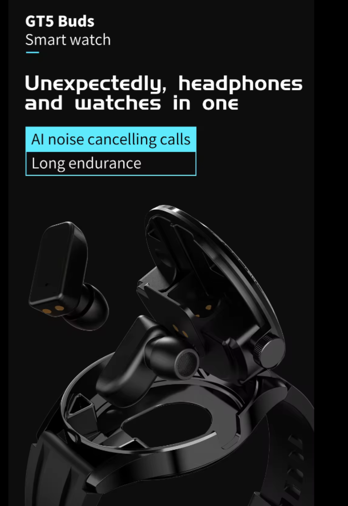 GT5 Buds Sports Unisex Smart Watch Watches All In One HD Bluetooth Call HI-FI Quality Sound For All Phones