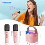 Kids Karaoke Machine with Wireless Microphones, RGB Lights, Bluetooth Speaker, 6W Sound, 5 Voice Modes, Portable Design for Ages 4-15, Pink